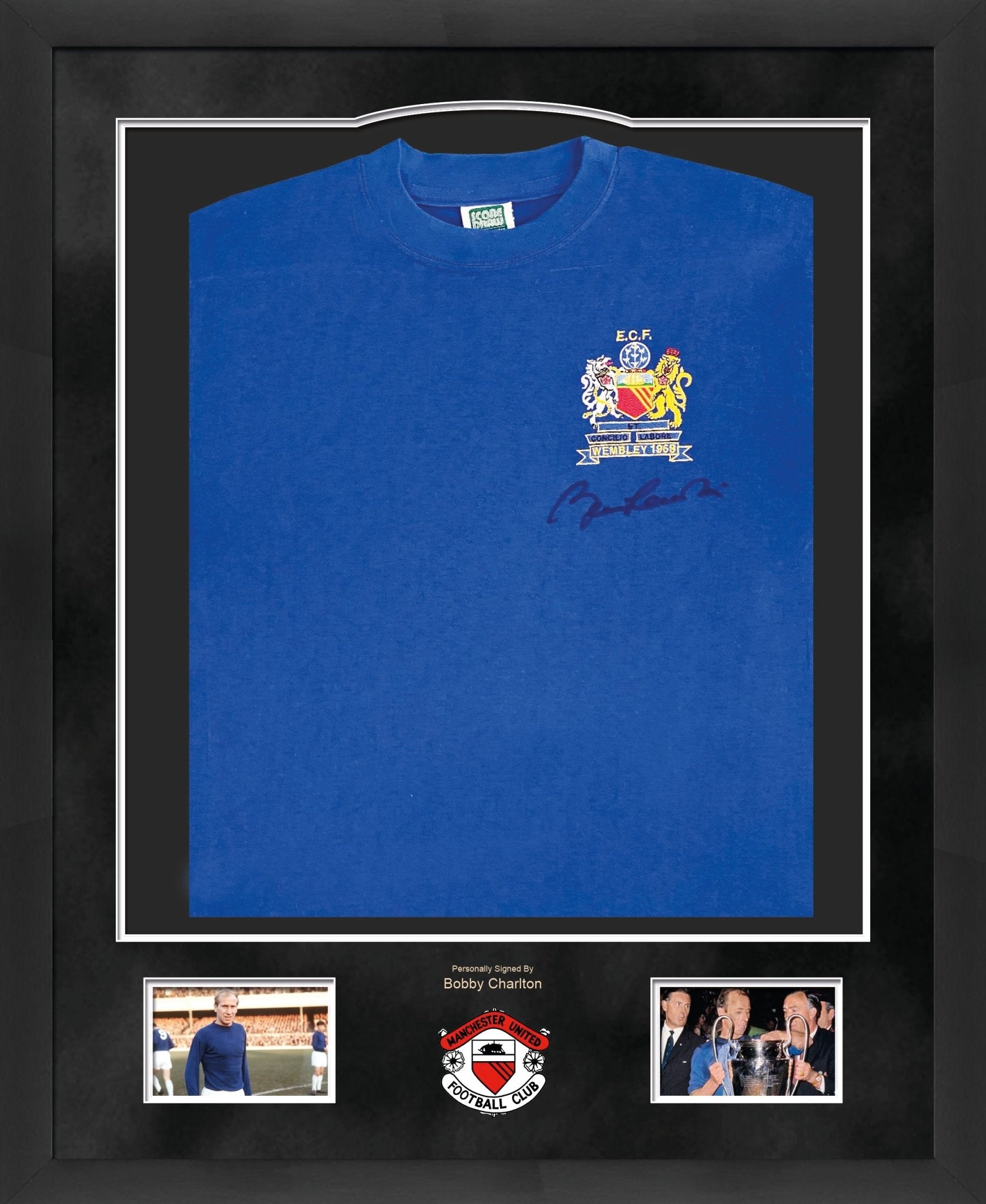 Sir Bobby Charlton Signed Manchester United 1968 Shirt Framed Display - Memorabilia Framers Shop